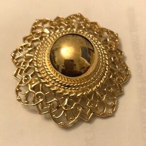 Gold Tone Filigree Statement Brooch - Trifari